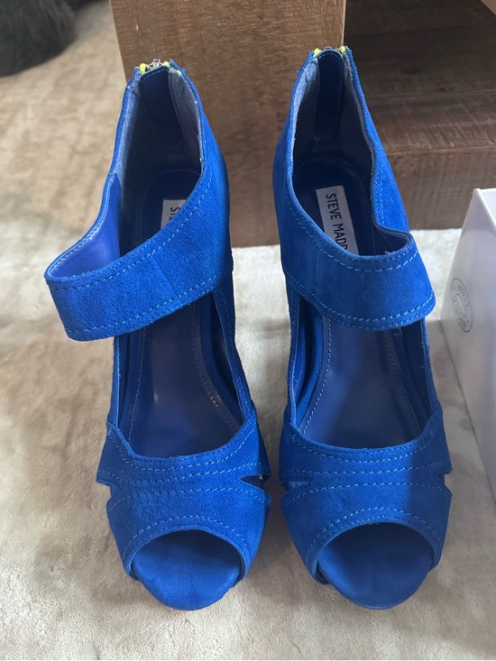 Steve Madden Shoes - Steve Madden Cobalt Blue Suede Open-Toe Stiletto Heels